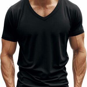 Qixiu Männer lässige Modepersönlichkeit V-Ausschnitt Schnelltrocknend atmungsaktiven Sportkurzarm T-Shirt gegen Nacken-Männerhemd