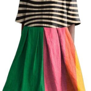 Yebiral Bluse-Kleid Damen Retro-Print Hemd Kleid Baggy Lose Fit A-Line Summer Kleid Casual Plus Size Button Down Beach Kleid Kurzarm