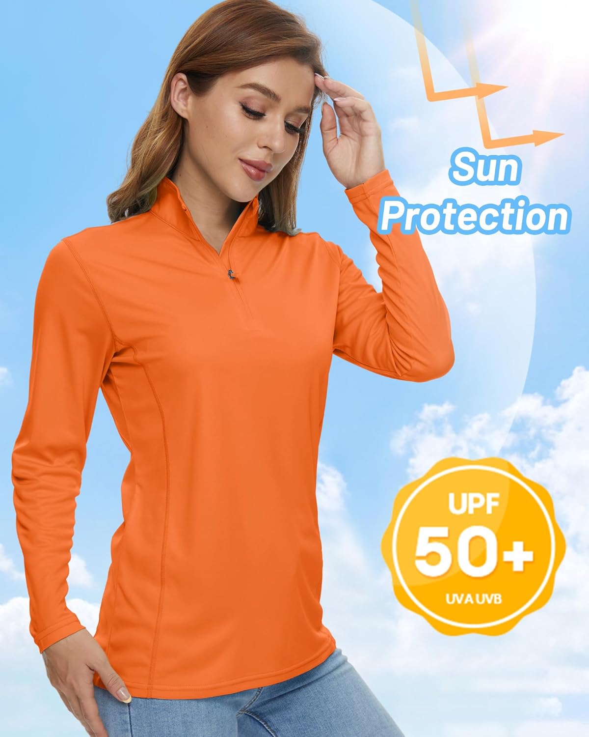 Kefitevd UPF50+ Frauen für Langschläfchen-Hautausschläge 1/4 Reißverschluss Leichtes Stand-up-Hächter Langarm-Hemd für das Laufen zum Wanderung – Bild 2