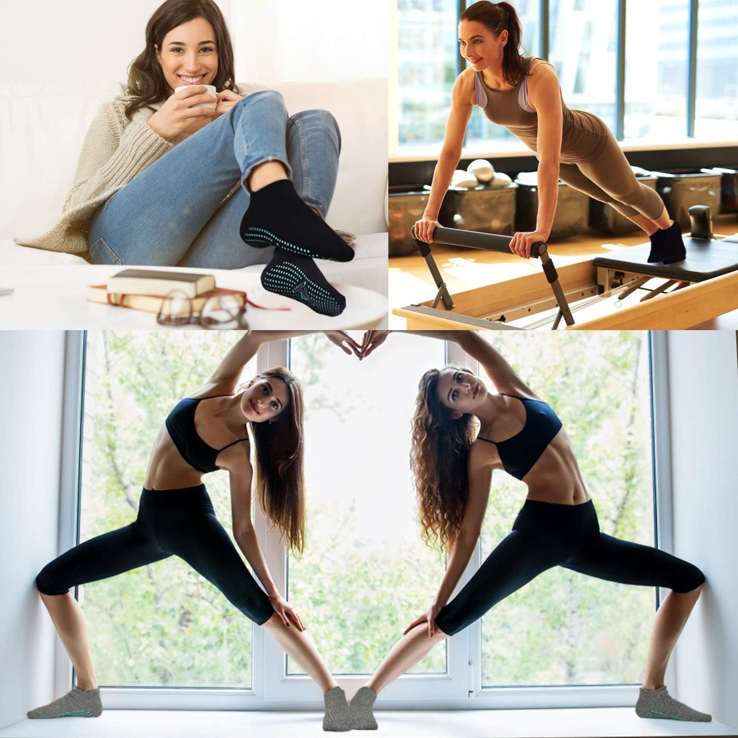 Yoga-Socken Nicht-Schlupf-Socken (4 Paare) für Frauen Pilates, Yoga, Barre, Tanz, Ballett, Kampfkunst, Trampolin, Fitness, Krankenhaus, Reha, Heim- und Körperbilanz, Sox UK 4-10 / EU 35-43 – Bild 5