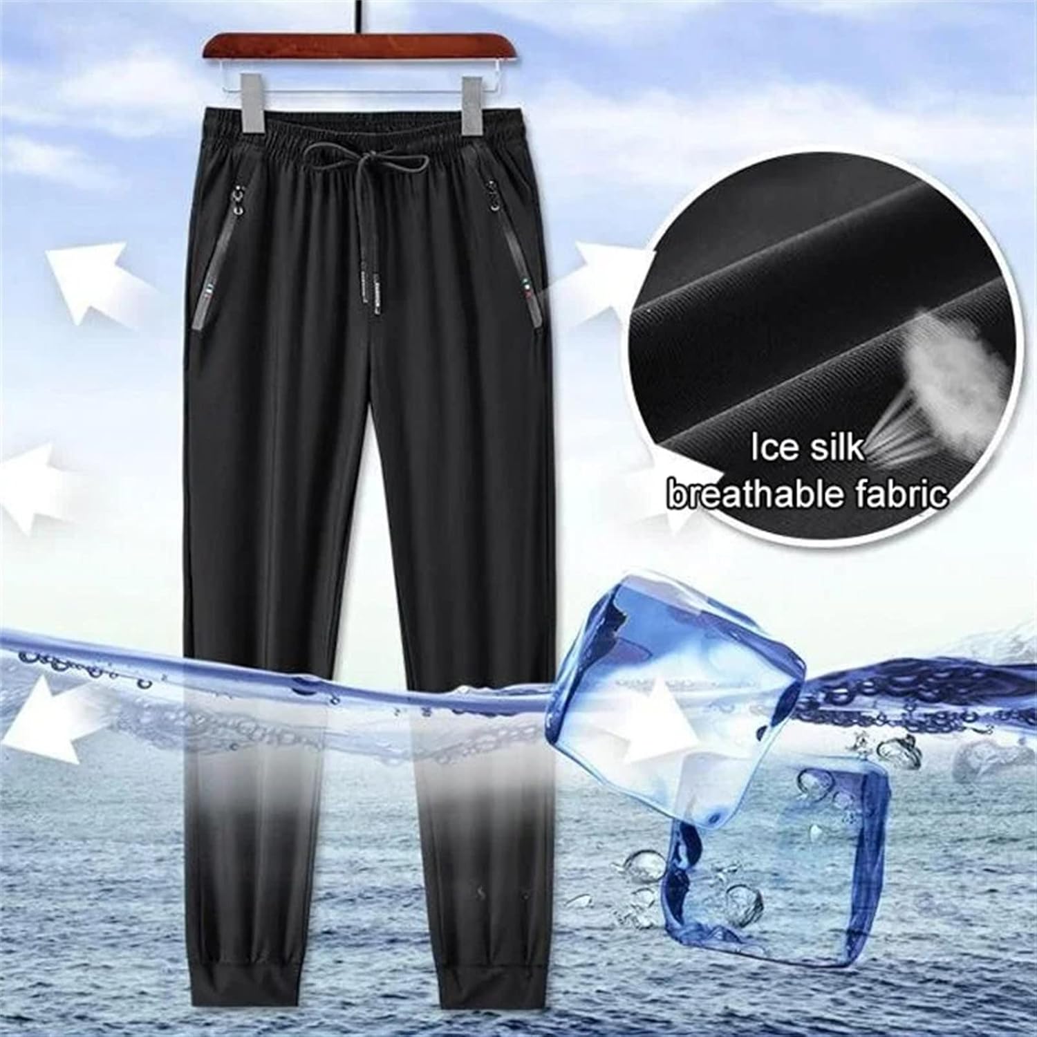 Herren Ice Seide Sporthosen, Eisseide Jogging Bottoms, Elastichosen, Trainingshosen, Dehnungsjogging -Böden für Männer, locker Pass – Bild 6