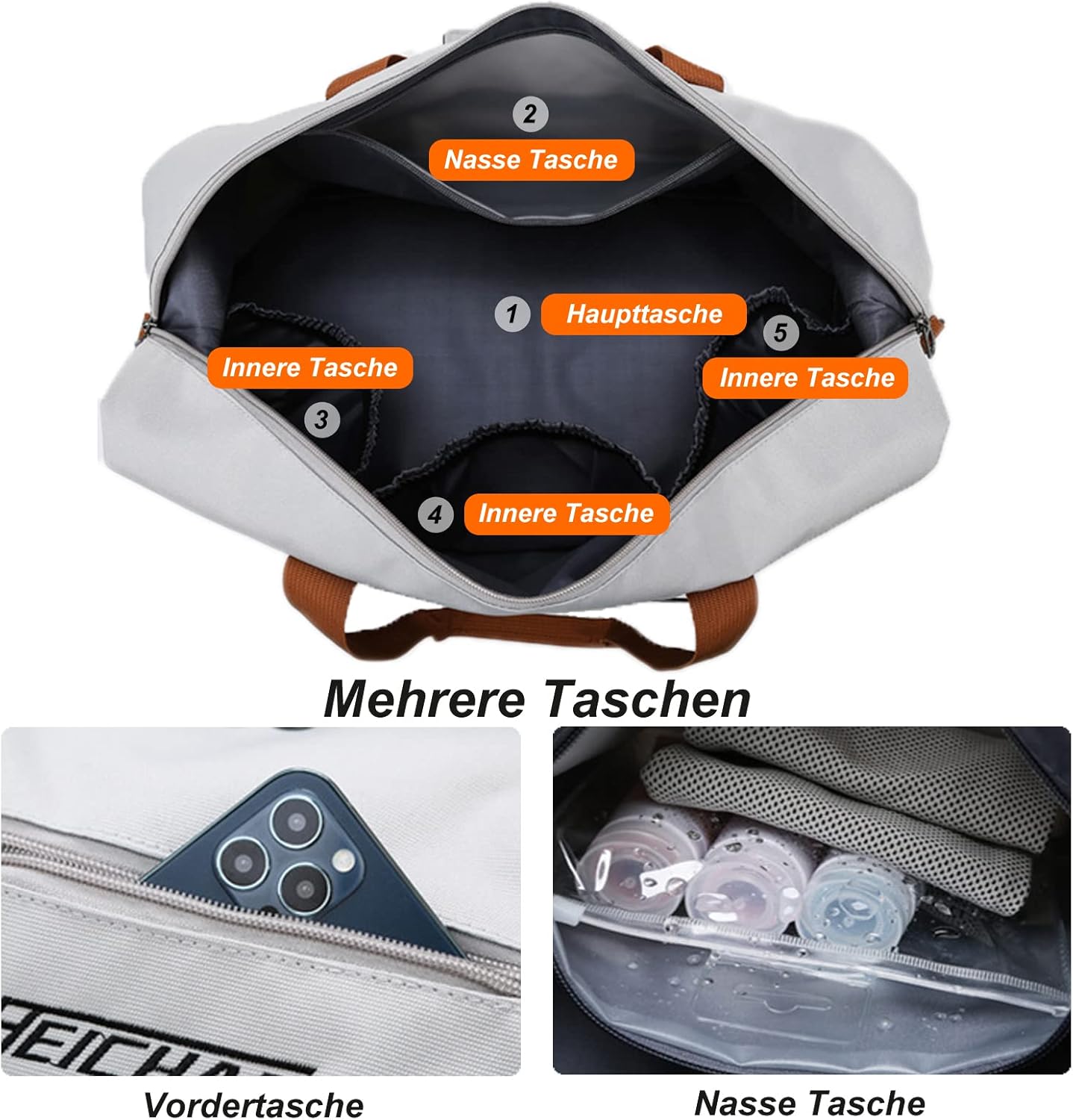 Sportsack & Reisetasche für Männer und Frauen - mit Schuhfach und Wet -Fach, Reisetasche mit großer Kapazität, leichter Trainingsbeutel, wasserdichte Schwimmbeutel für Reisen, Sport, Fitness, D - Grün – Bild 3