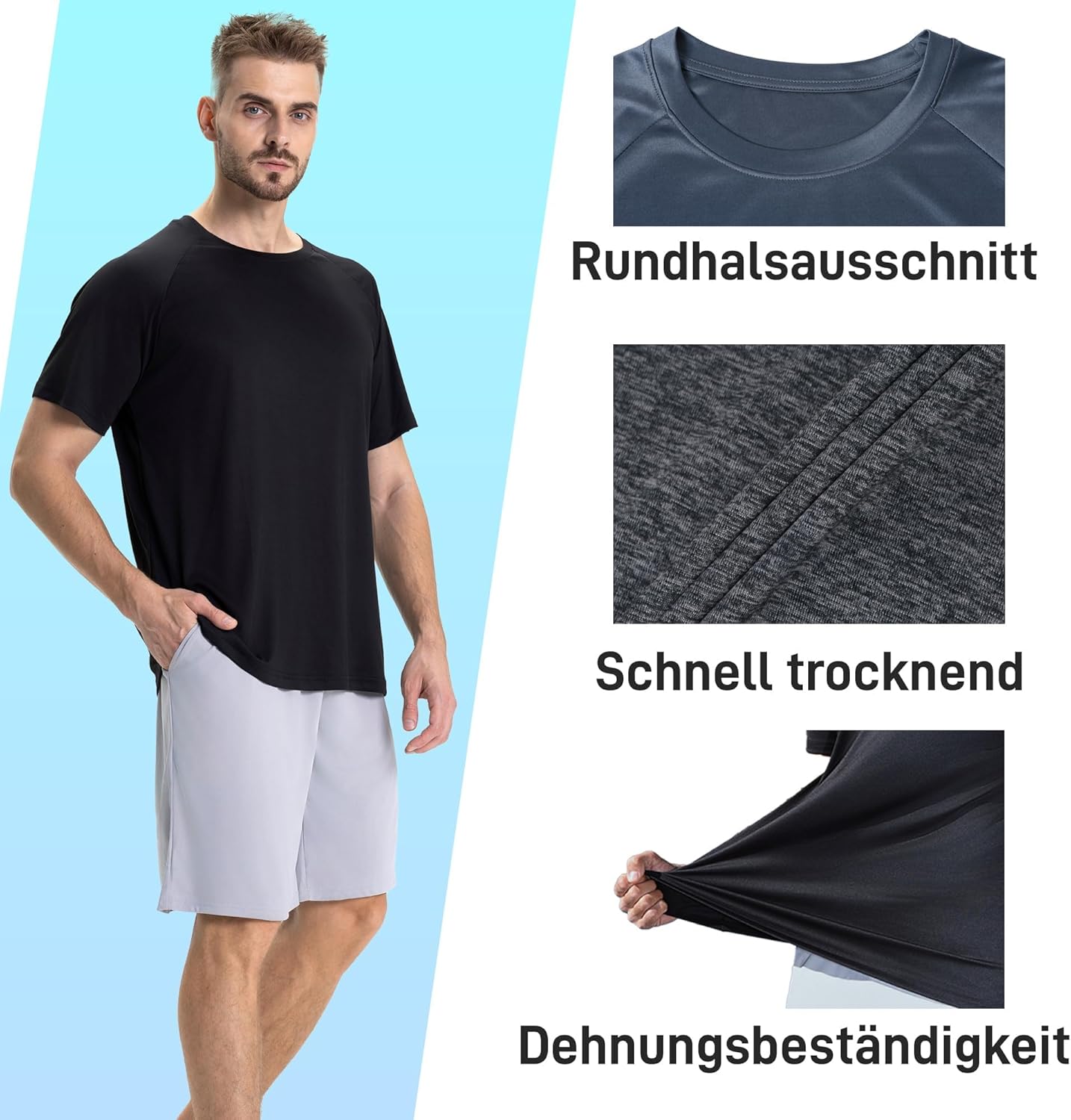 Boojo-Packung mit 5 Sport-T-Shirts, Herren-Funktionshemd, Sporthemd, Shirts mit kurzem Ärmel, Herren-Fitness-Fitnesstrikot, Trainingst-Shirt, Laufhemd für den Sommer, Fußball Running – Bild 3