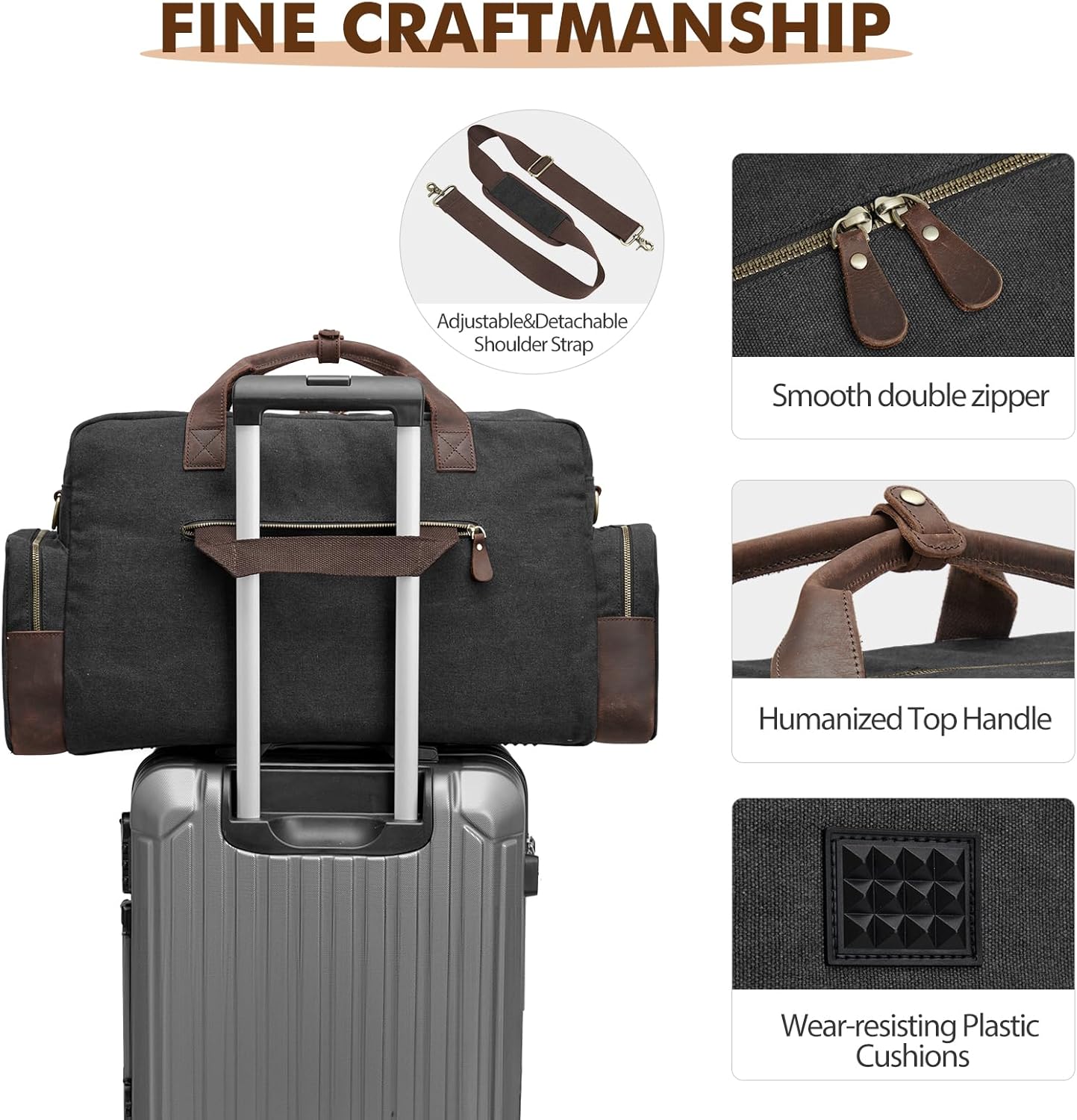 S-Zone Unisex 56L Reisetasche Vintage Leinwand Lederverkleidung über Nacht Weekender Bag Duffle Bag Handgepäck Sporttasche für Reisebühne am Wochenende Urlaub – Bild 5