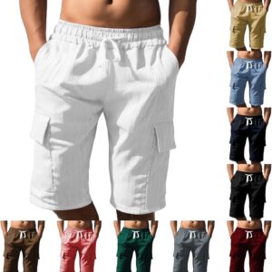 Kurze Leinenhose Herren Cargo Shorts Elastische Taille Sommershorts Freizeit -Shorts Leichte atmungsaktive Leinen Shorts Sommer -Shorts Casual Plain Beach Shorts mit Kordel und Taschen