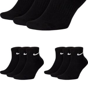 Nike SX7677 Unisex Sportsocken, Weiß, Schwarz, kurze Socken, Größe 34, 36, 38, 40, 42, 44, 46, 48, 50, Economy Set, 15 Paare Schwarz