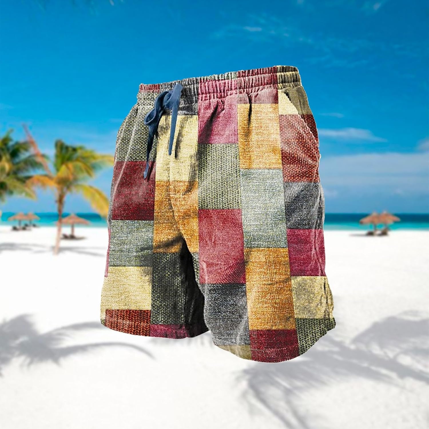 Checked Herren -Shorts mit Elastizitätsband, Sommer -Bermuda -Shorts, hohe Taillenkurzhose, regelmäßiger Passform, Sommershorts im Farbblock, leichten und luftigen Strandshorts, Brettshorts, Outdoor -Sportarten im Freien – Bild 2