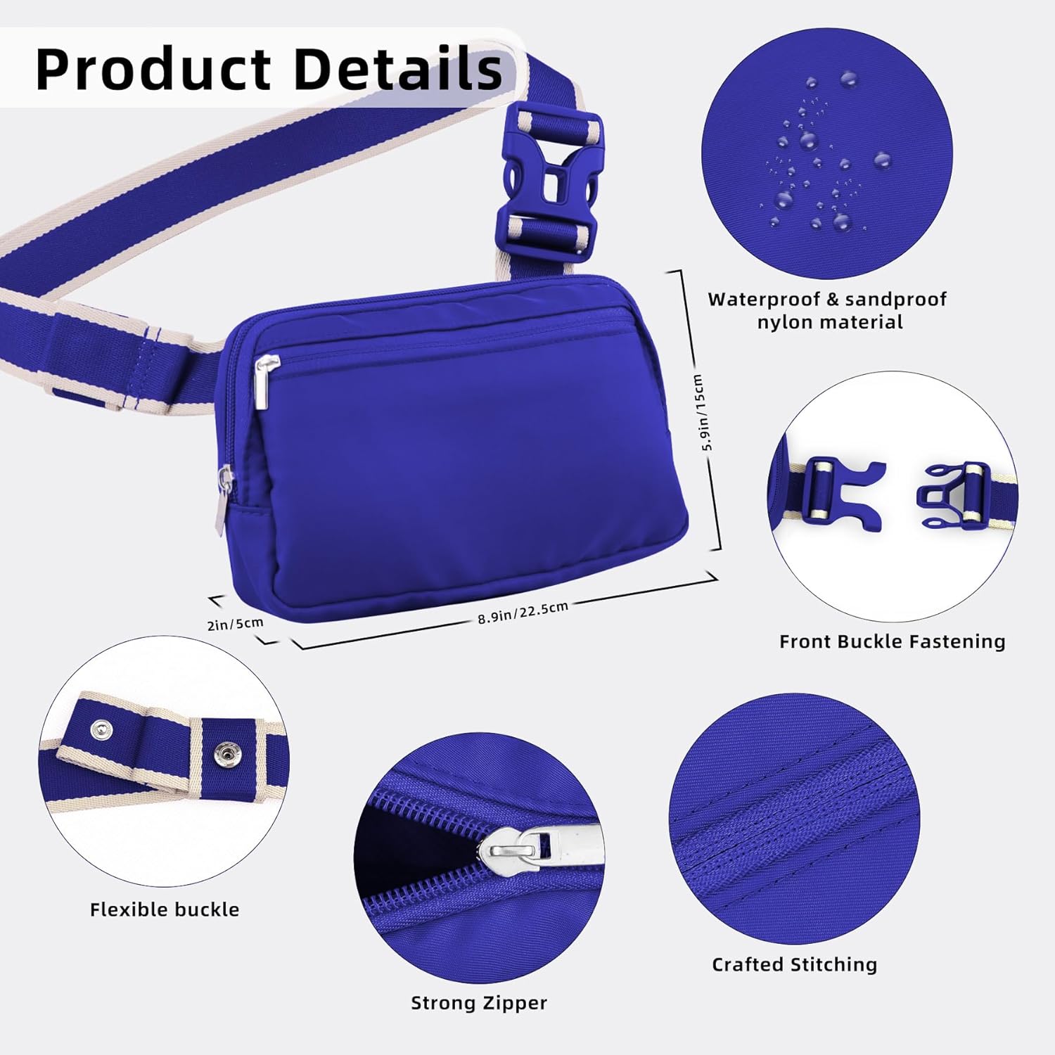 Walnew Bum Bag Gürtelbeutel, kleine Sling -Crossbody -Taschen für Frauen Männer trendy, Mode -Taillenpackungen überall an der Schulter mit verstellbarem Riemen für Reisen laufen, kleine blau, kleinblau, – Bild 2
