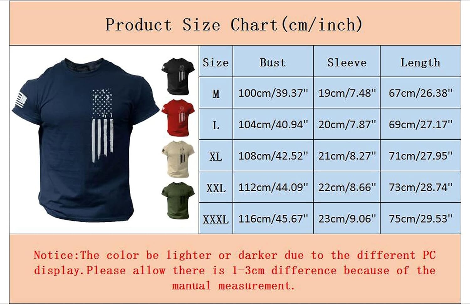 Herren Slim Fit Fitness Top Shirts American Flagge Print Workout Hemd Sport Muskelhemd Kurzarm Sportbekleidung Casual Shirt T-Shirt Cotton Mischung – Bild 2