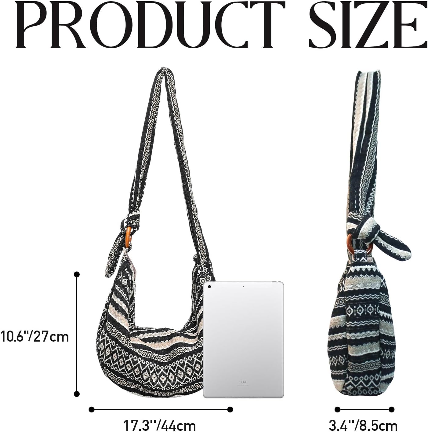 Huiystar Bohemian Umhängetasche für Frauen im ethnischen Stil großer Leinwandbeutel mit verstellbarem Schultergurt – Bild 4