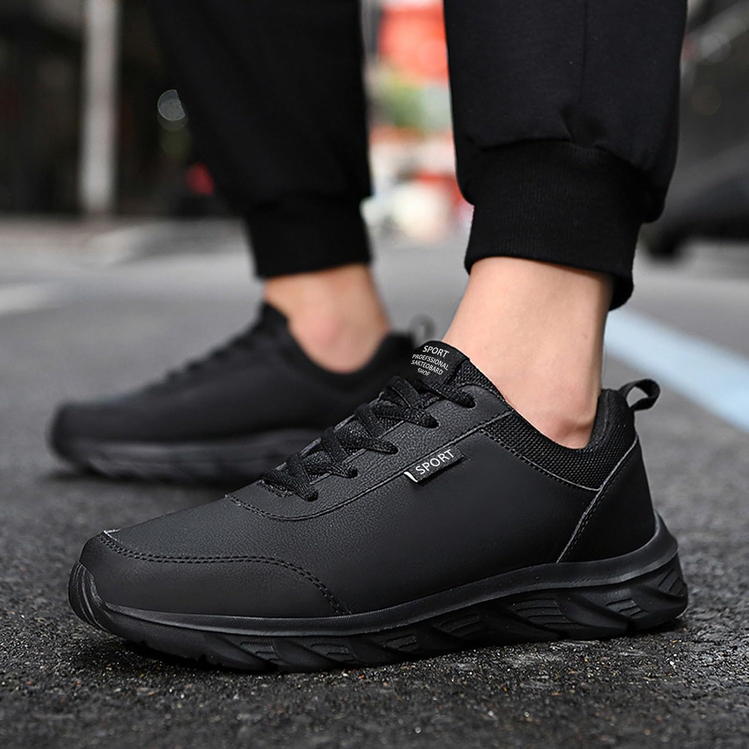 Schwarze Turnschuhe Männer Leder Outdoor Männer Sneaker schnüren atmungsaktive nicht rutschfeste Sohle Runningschuhe atmungsaktive Laufschuhe Sportschuhe laufen Sneaker wasserdicht – Bild 3