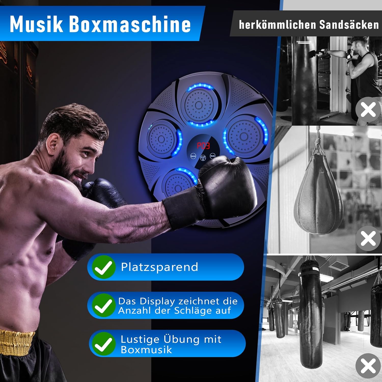 semai Music Boxing Machine, LED Musik Boxmaschine, Unterstützt Bluetooth, 9Geschwindigkeitsmodi und Zählmodus Für Erwachsene und Kinder Exercise/Stress Release – Bild 5