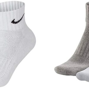 Nike Herren- und Damen -Quater -Socken, kurze Socken, Knöchel hoch, weiß, schwarz, gemischt (weiß, grau, schwarz), 6 Paare, Größe 34, 36, 38, 40, 42, 44, 46, 48, 50