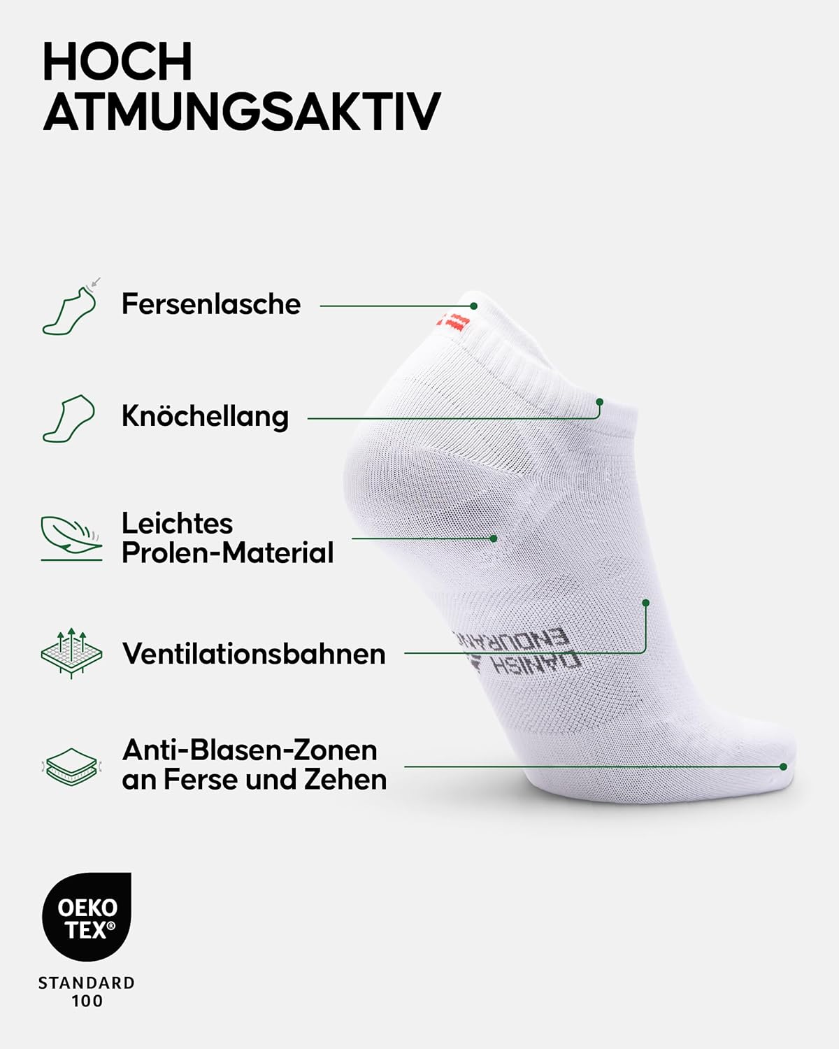 Dänische Ausdauer Kurzsportsocken keine Show Running Socken atmungsaktives leichtes Gewicht Unisex für Männer und Frauen 5 Paare – Bild 2