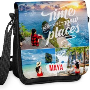 Schwarze Umhängetasche mit Ihrem eigenen Foto – Umhängetasche mit druckbarer Frontklappe – HD -Farbdruck auf schwarzer Umhängetasche, schwarz, lässig, lässig