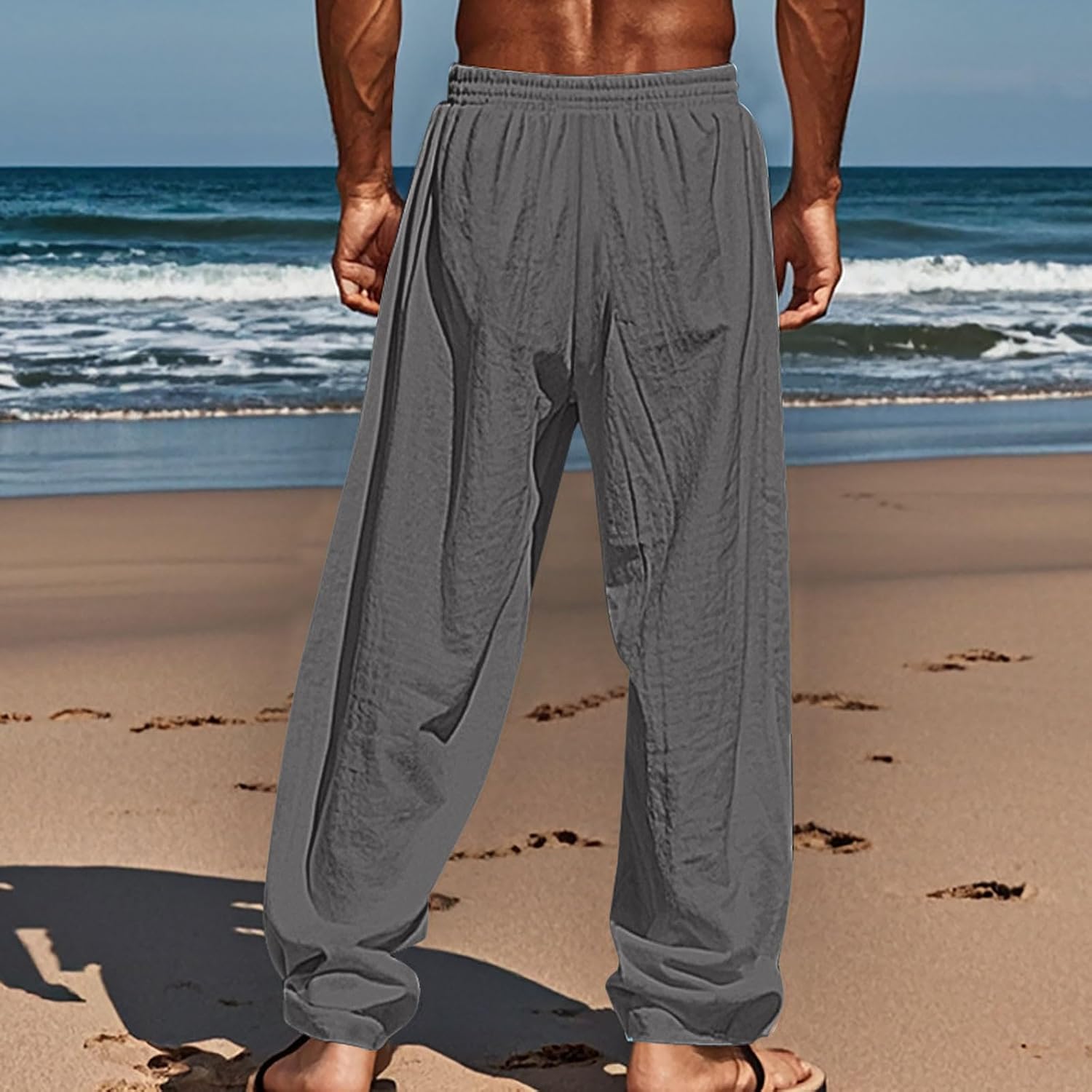 Herrenurlaubhosen, Musiknoten Print, Yogahose, breite und atmungsaktive Strandhosen, komfortable und leichte Sommerhosen, elastischer Bund mit Taschen, modische Outdoor -Reise – Bild 4