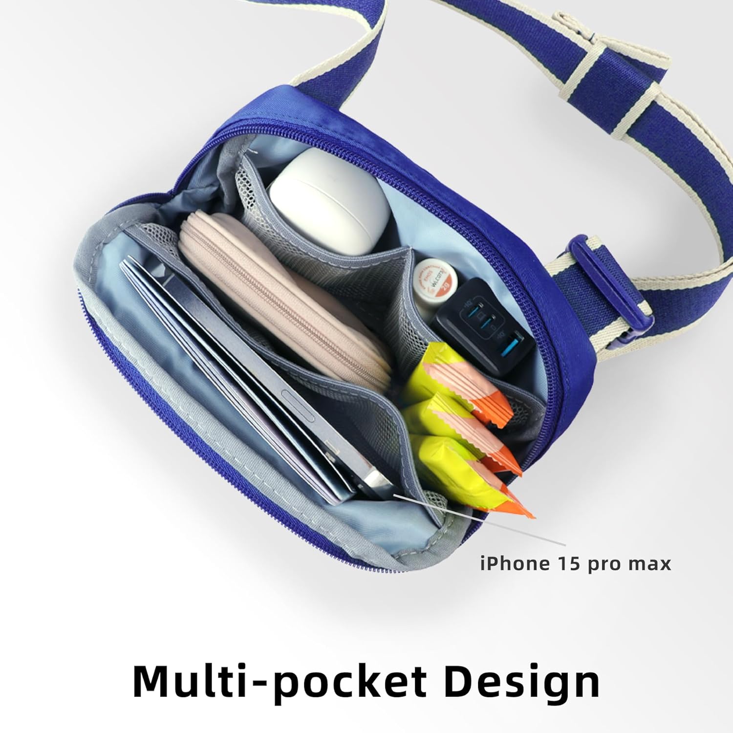 Walnew Bum Bag Gürtelbeutel, kleine Sling -Crossbody -Taschen für Frauen Männer trendy, Mode -Taillenpackungen überall an der Schulter mit verstellbarem Riemen für Reisen laufen, kleine blau, kleinblau, – Bild 3