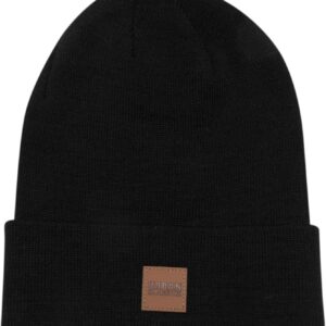 Urban Classics Leder Patch Long Mützen, Unisex gestrickte Mütze für Männer und Frauen in vielen Farben, Einheitsgröße
