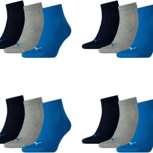 Puma Men’s Quarter Sport Socken, 3 Paare (Puma Unisex Quarter Plain 3p) – 277 – Blau / grau Mélange, Größe: 35-38