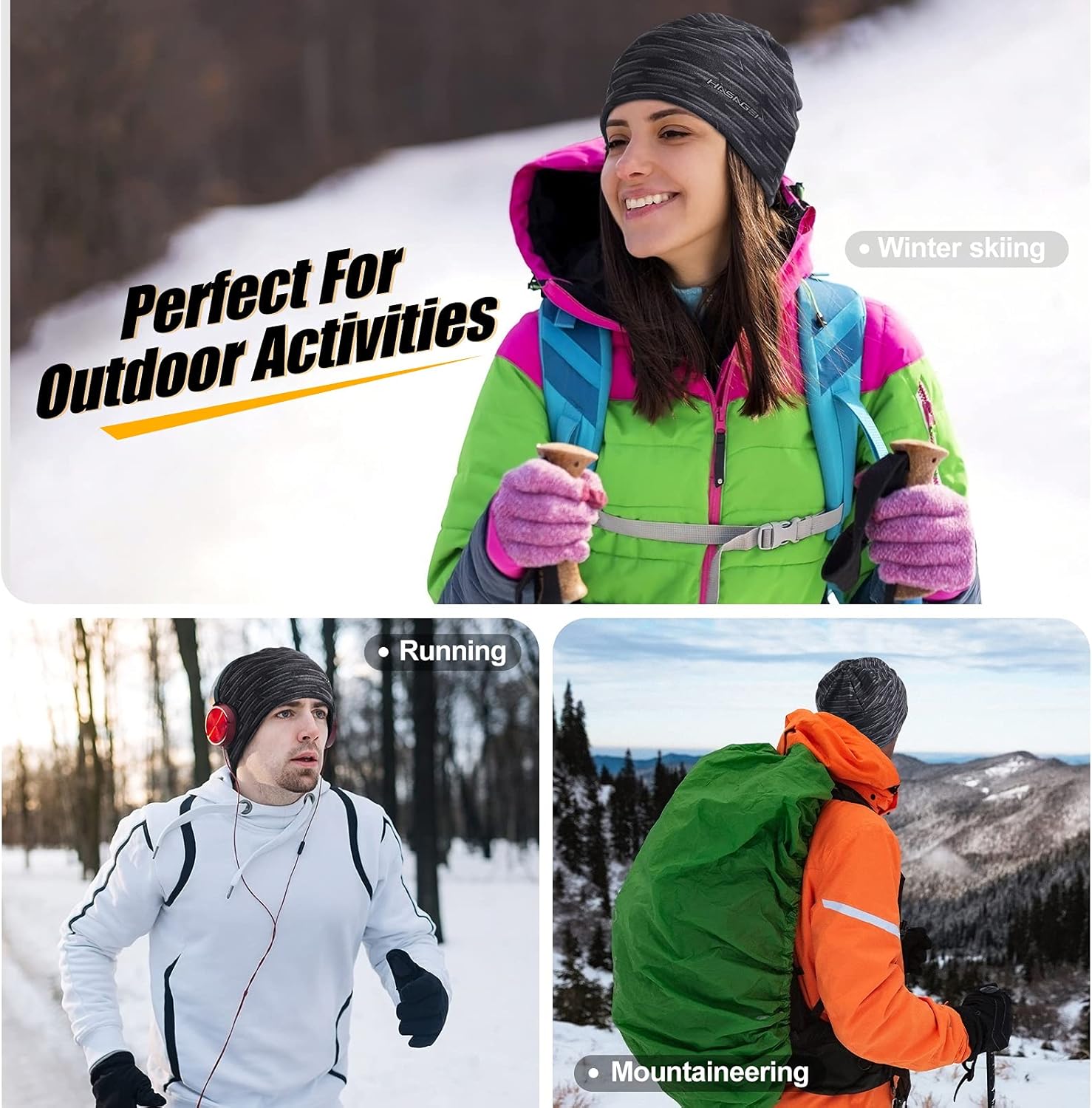 Hasagei Running Hut Männer Frauen Radsporthut unter Helm Mütze Kaltes Saison warmer Sporthut Antistatische gedruckte Hut für Freizeitaktivitäten Jogging Travel Ski Mountaining Radsport – Bild 6