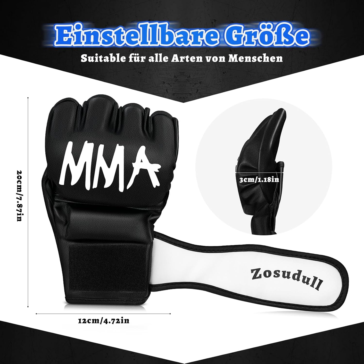 Zosudull -Boxhandschuhe für Männer und Frauen, Boxtrainingshandschuhe, ideal zum Boxen, Kickboxen, gemischte Kampfkünste, Thai, MMA, Kriegstraining usw. m – Bild 4