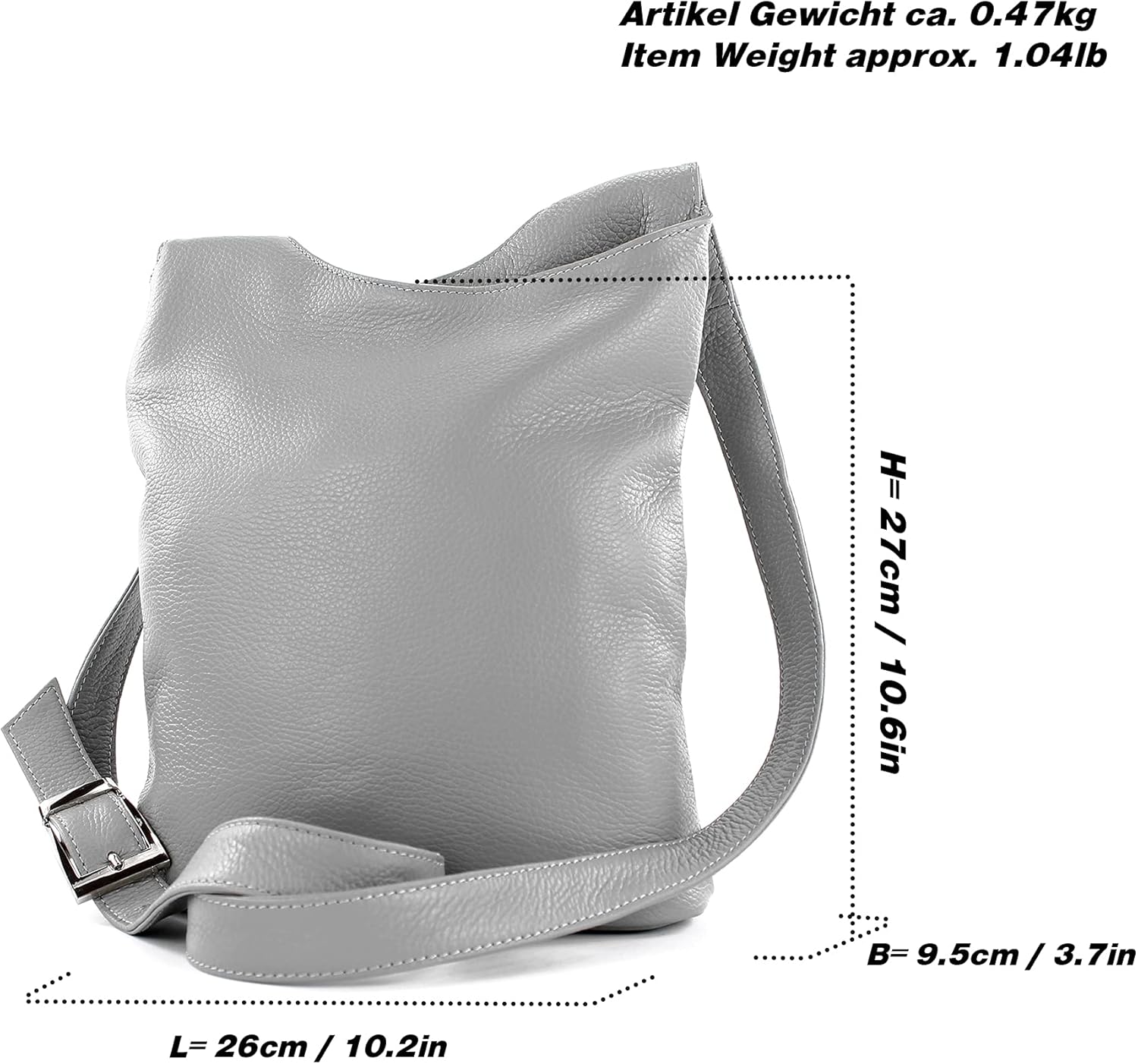 Modamoda DE - T221 Italienische Umhängetasche mittelgroße Leder – Bild 3