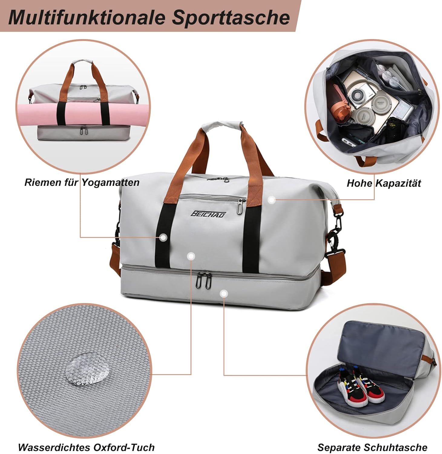 Sportsack & Reisetasche für Männer und Frauen - mit Schuhfach und Wet -Fach, Reisetasche mit großer Kapazität, leichter Trainingsbeutel, wasserdichte Schwimmbeutel für Reisen, Sport, Fitness, D - Grün – Bild 2