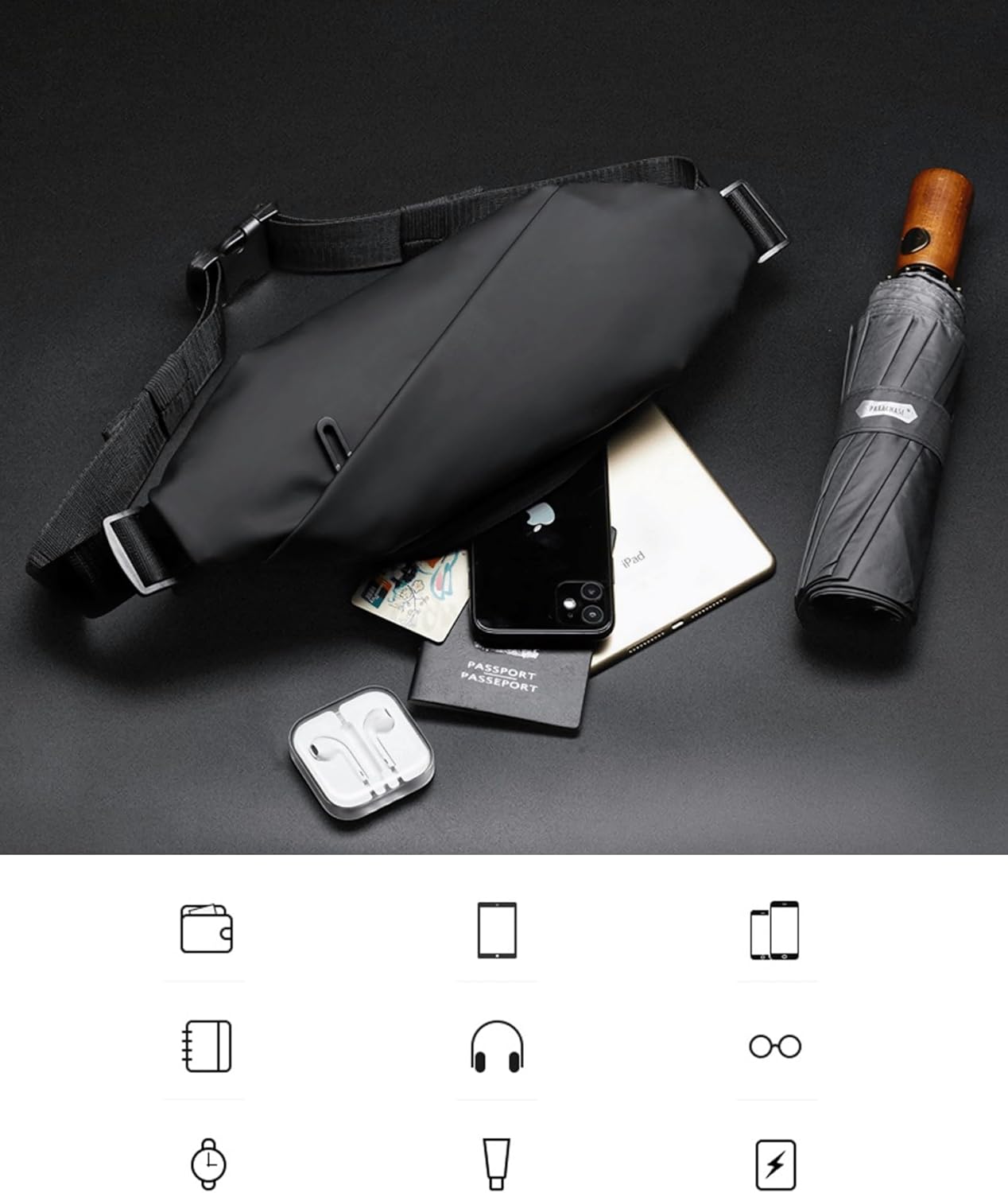 Pennerbeutel Männer Frauen großer Bum Bag PU Leder wasserdichte Sportreisen Jogging Bauchbeutel wasserdichte Wanderdiebstahl Proof Elegant, schwarz-20, groß, groß – Bild 5