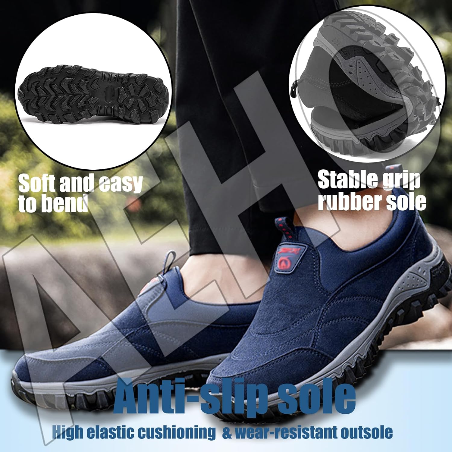 Aeho-Schuhe extra breite Herrenschlupf auf Trainern Freisprecher Wildleder-Herrenschuhe ohne Schnürsenkel Leichte Sportschuhe atmungsaktive Freizeitschuhe Outdoor Modelaufschuhe im Freien – Bild 5