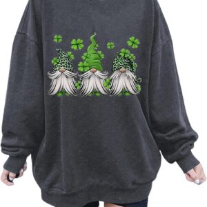 St. Patricks Day Sweatshirt für Damen, Zwerge, Y2K, langärmelig, Sweatshirts, Rundhalsausschnitt, lockere Passform, Sport, Fitnessstudio, Damenpullover, Vintage-Stil, übergroßes Kleeblatt-T-Shirt,