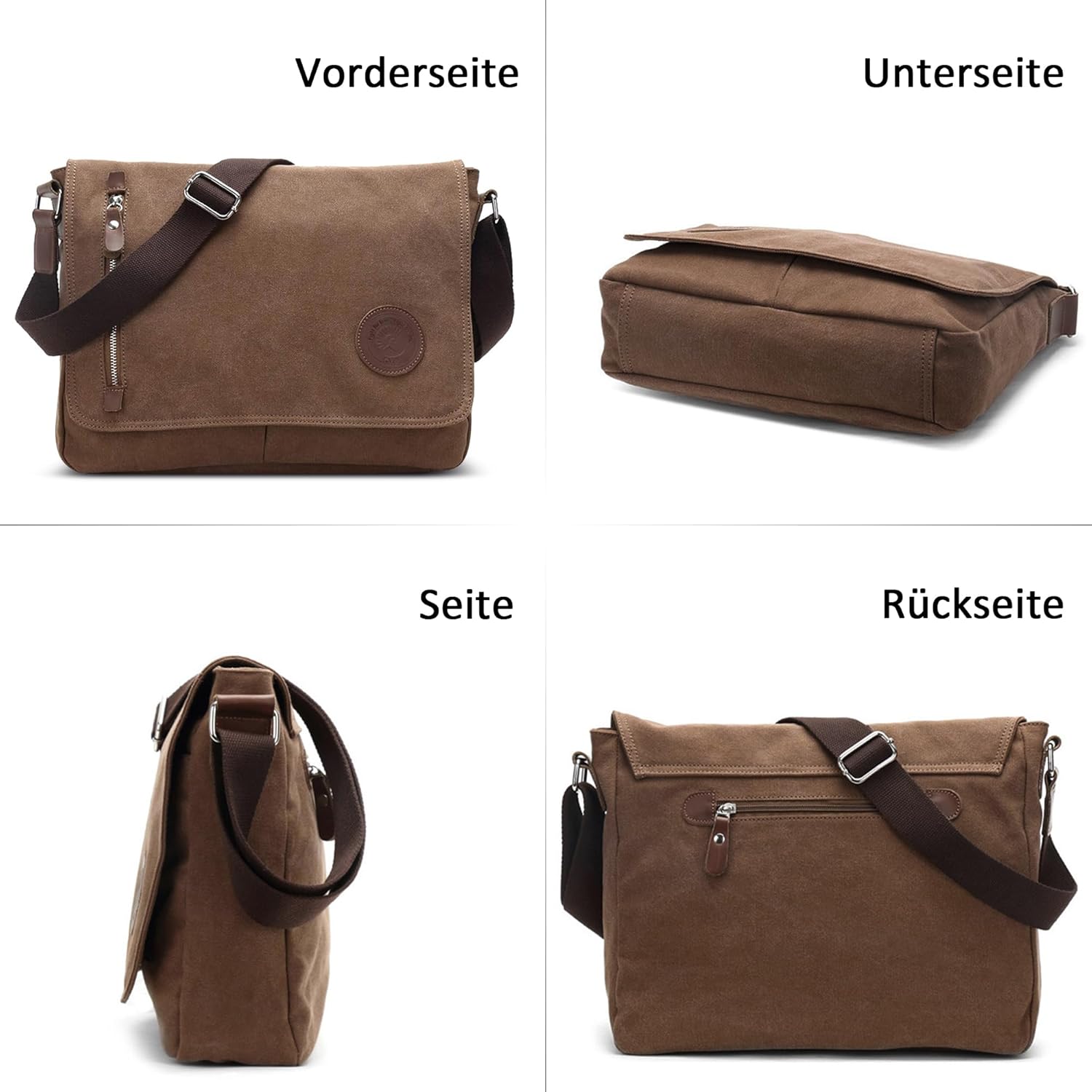 Foloveya Retro Umhängetasche Herrenumbenbeutel Leinwand Messengerbeutel 14 -Zoll -Laptop -Tasche Messengerbeutel Leinwand Multi -Bag Aktentasche für Arbeitsschule Uni, Kaffee, Umhängetasche – Bild 4