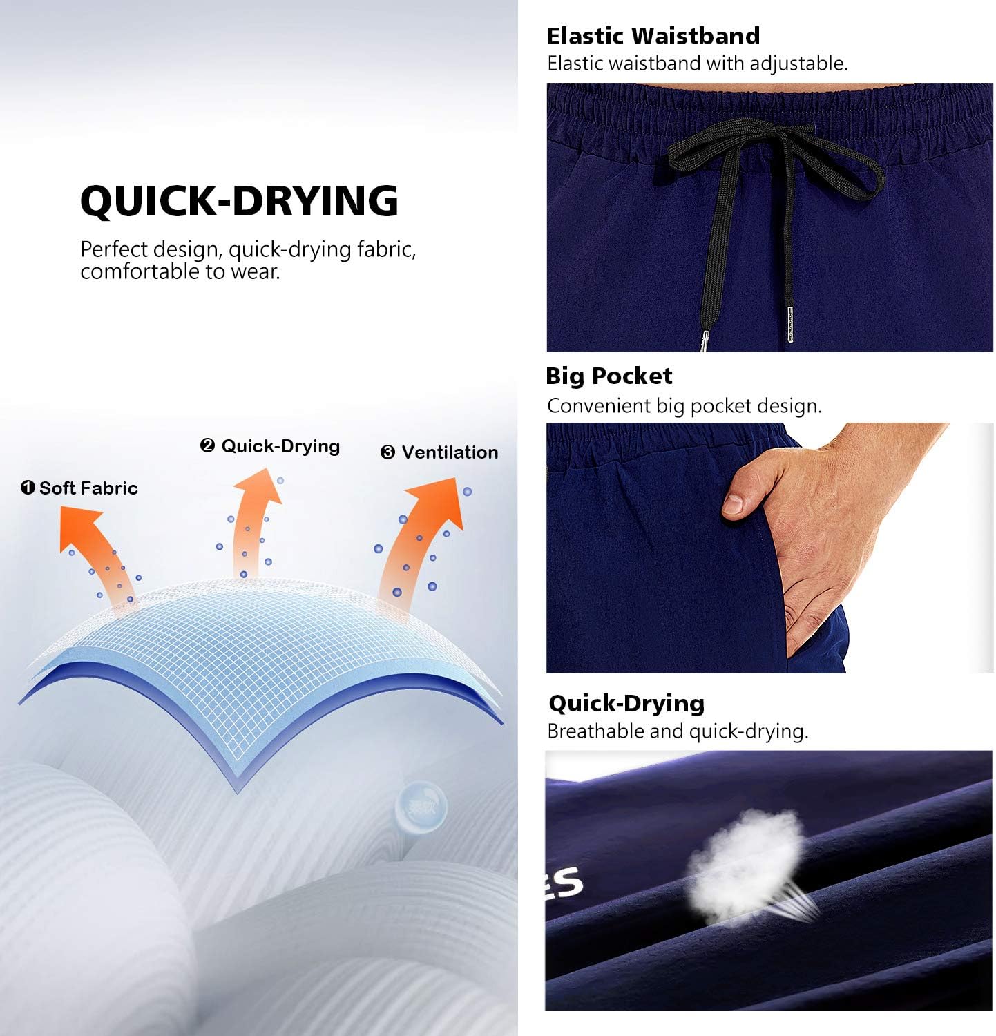 Schwimmstüle Männer Schwimmshorts Herren Sportshorts Bademodebrett Shorts Schnelltrockne Shorts Schwimmshorts Freizeithose mit Kordelschwimmsurfen Wasser Sport Travel Summer Blue Blau – Bild 4