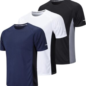 Packung von 3 Sport-T-Shirts, Herren-Funktionshemd, Sporthemd, kurzem Ärmel, atmungsaktives Trainingshemd von Herren, Fitness-Sporthemd, Herren-Running-Shirt, Kurzärmel-Herren-T-Shirt