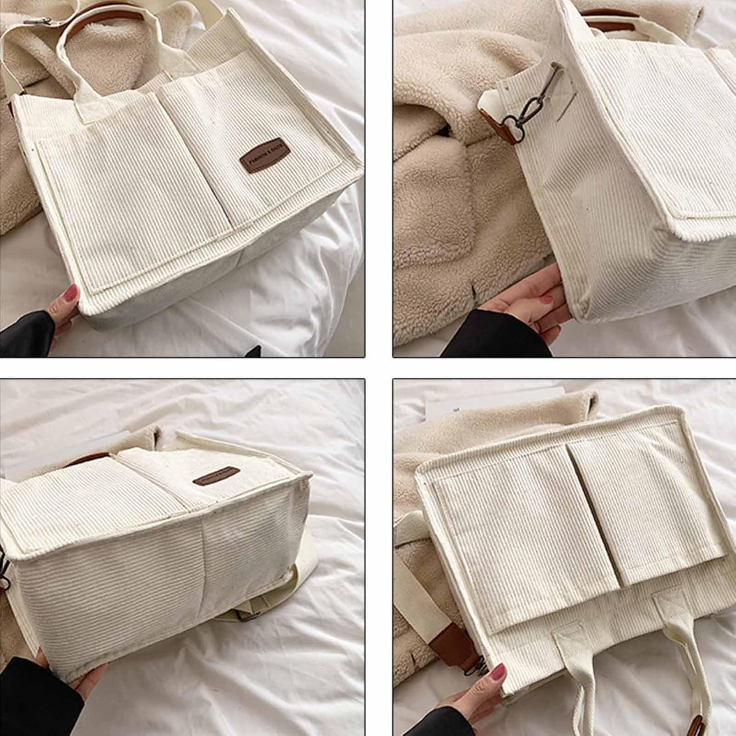 Lipski Cord -Einkaufstasche mit Multi -Taschen Frauen große Kapazität Schulter -Crossbody -Tasche – Bild 3