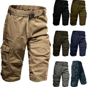 Generisch Shorts Herren -Cargo -Shorts einfache Farben Herren Shorts Entspannte Fit Bermuda Shorts Multi -Taschen Wandershorts Herren Sommer Outdoor Shorts Leichte atmungsaktiv