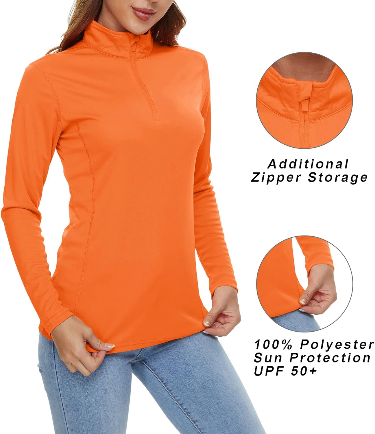 Kefitevd UPF50+ Frauen für Langschläfchen-Hautausschläge 1/4 Reißverschluss Leichtes Stand-up-Hächter Langarm-Hemd für das Laufen zum Wanderung – Bild 3