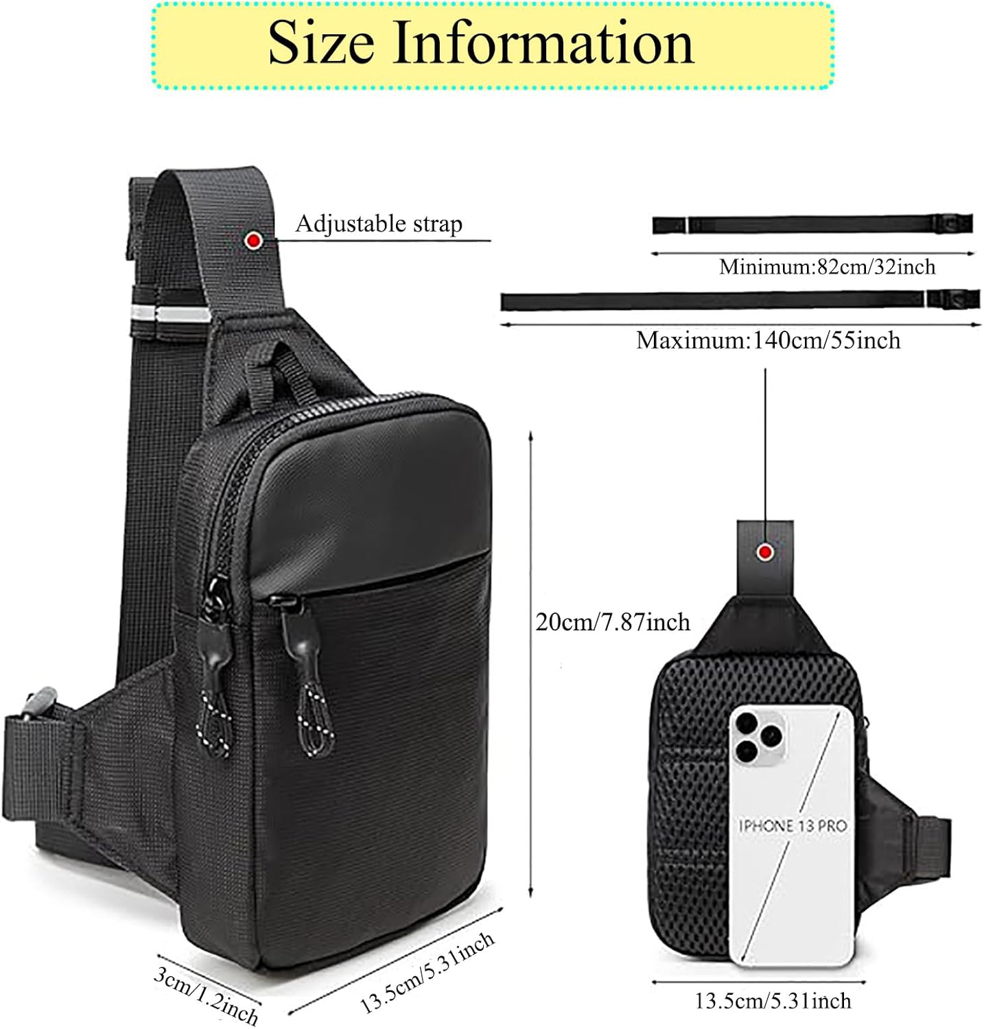 Brustbeutel Männer Frauen Schlinge Brust Crossbody Bag Umhängetasche Verstellbare Schulter-Diebstahl-Diebstahl-Wasserdiebstahls-Umhängetasche für Männer Outdoor Sport Wanderradfahren – Bild 3