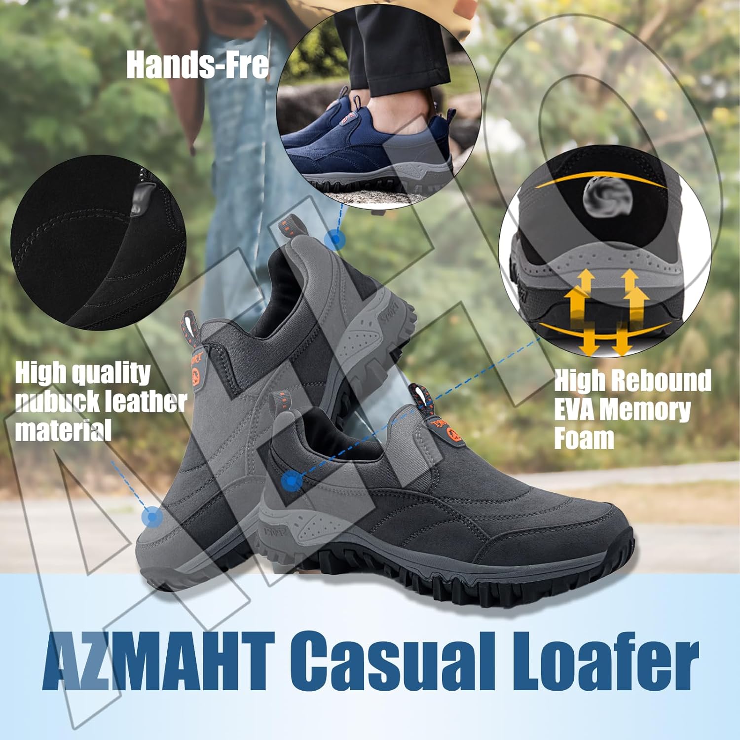 Aeho-Schuhe extra breite Herrenschlupf auf Trainern Freisprecher Wildleder-Herrenschuhe ohne Schnürsenkel Leichte Sportschuhe atmungsaktive Freizeitschuhe Outdoor Modelaufschuhe im Freien – Bild 4