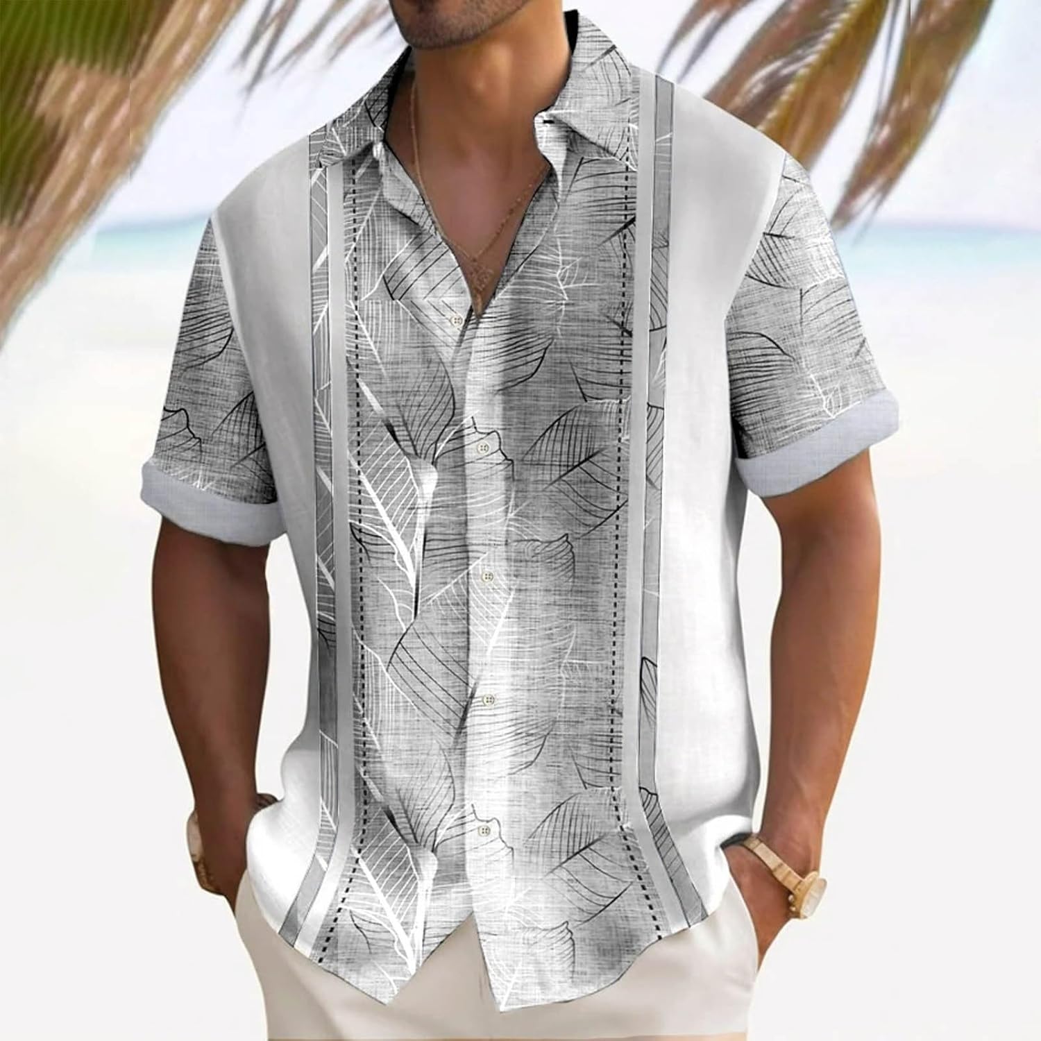 Qixiu Herren Beach Hemd Casual Kurzarm Mantel Lose Männerhemd modern – Bild 2