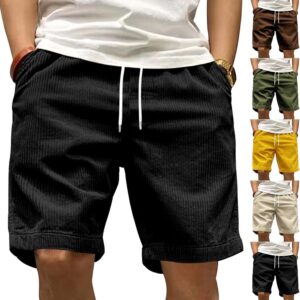 Cord -Shorts Männer elastische Taille Jogging Bottoms Kurzlaufhose mit Taschen Casual Plain Short Hosen Sommer Freizeit Stretch Bermuda Shorts bequem und lose Sommershorts Freizeit Freizeit
