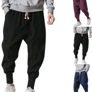 Herrenbeinhosen, Weitbein-Haremhosen, Hippie-Hosen, tiefe Baggy-Leicht-Stretch-Baumwoll-Jogging-Yogamosen mit Taschen, Kordelkordel, elastische Taille, Größe M-XXXL, Marine, M., Marine, M.
