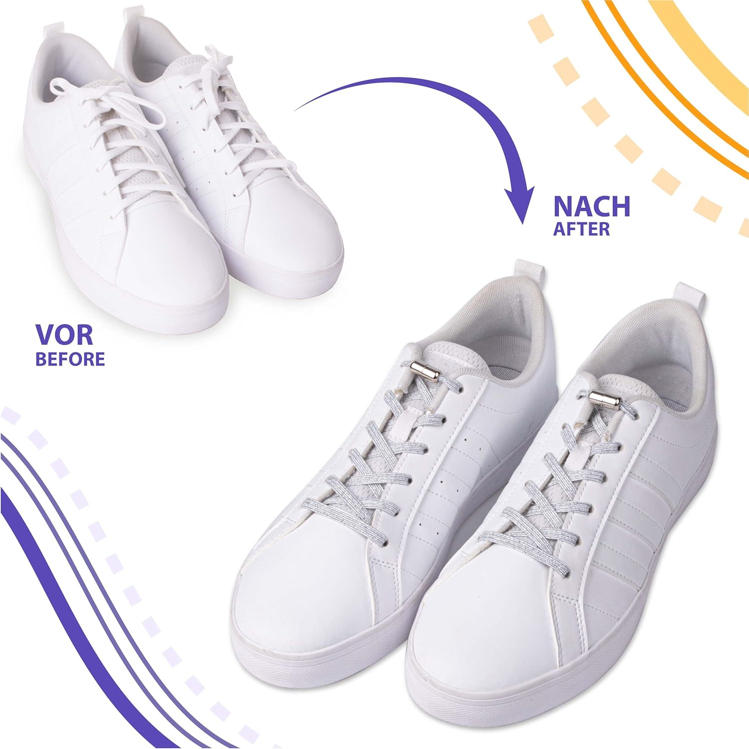 Sulpo flach ohne Krawatten -Schnürsenkel, elastische Schnürsenkel mit Metallaglingen, mit Schnellfreisetzungen, Gummi -Shoelaces für Erwachsene und Kinder – Bild 3