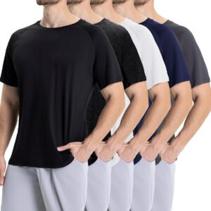 Boojo-Packung mit 5 Sport-T-Shirts, Herren-Funktionshemd, Sporthemd, Shirts mit kurzem Ärmel, Herren-Fitness-Fitnesstrikot, Trainingst-Shirt, Laufhemd für den Sommer, Fußball Running