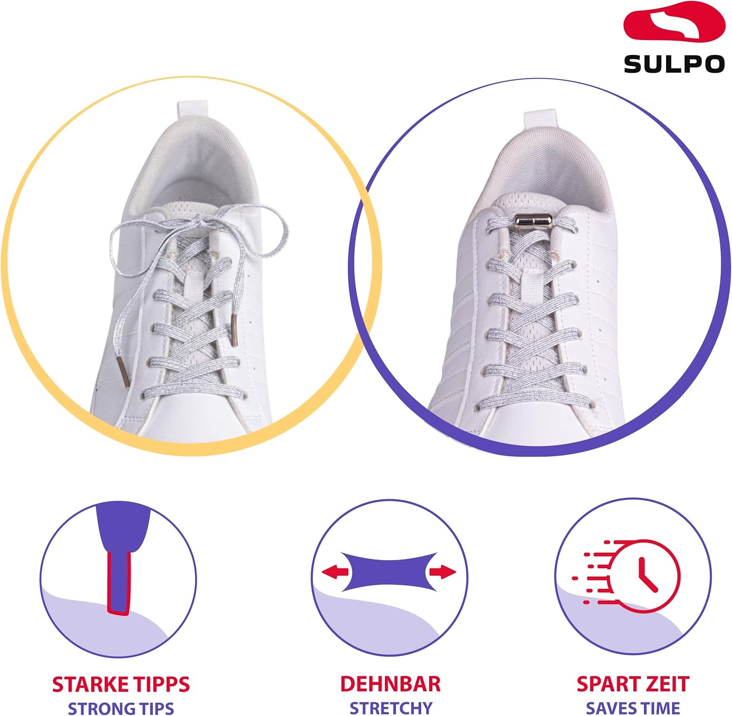 Sulpo flach ohne Krawatten -Schnürsenkel, elastische Schnürsenkel mit Metallaglingen, mit Schnellfreisetzungen, Gummi -Shoelaces für Erwachsene und Kinder – Bild 2