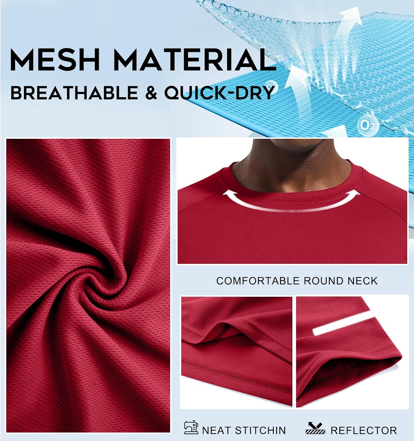 Holure Herren Sports T-Shirts, atmungsaktiv, schnell trocknend, kurzärmelig, funktional, für Laufen, Sommerfitness, Training, Wandern, Training, Bodybuilding, Packung von 3 oder 5 – Bild 5