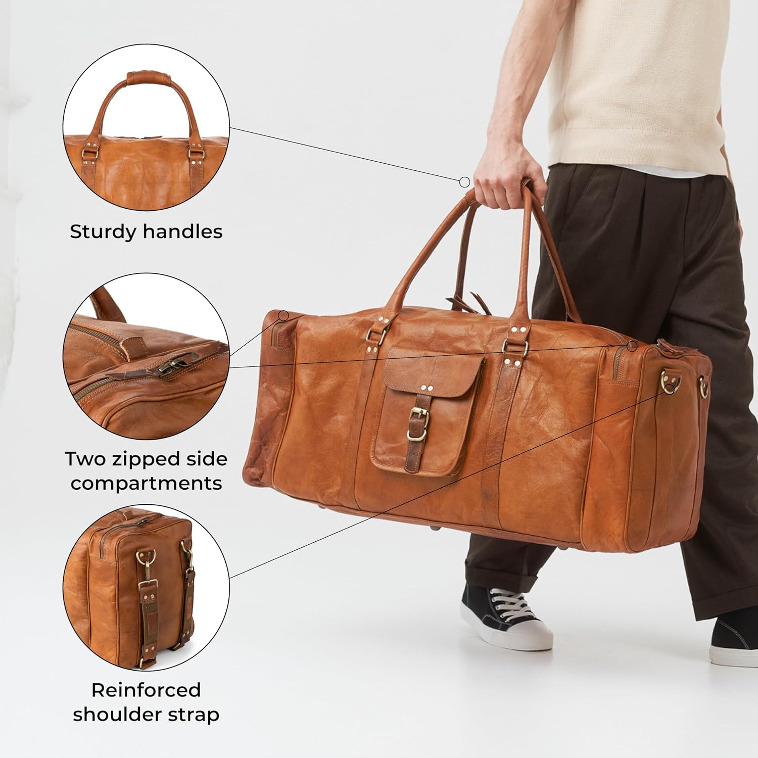 Berliner Bags Vintage Weekender New Yorker Leder -Reisetasche für Männer und Frauen - Brown, Brown xxxxl, Vintage – Bild 5