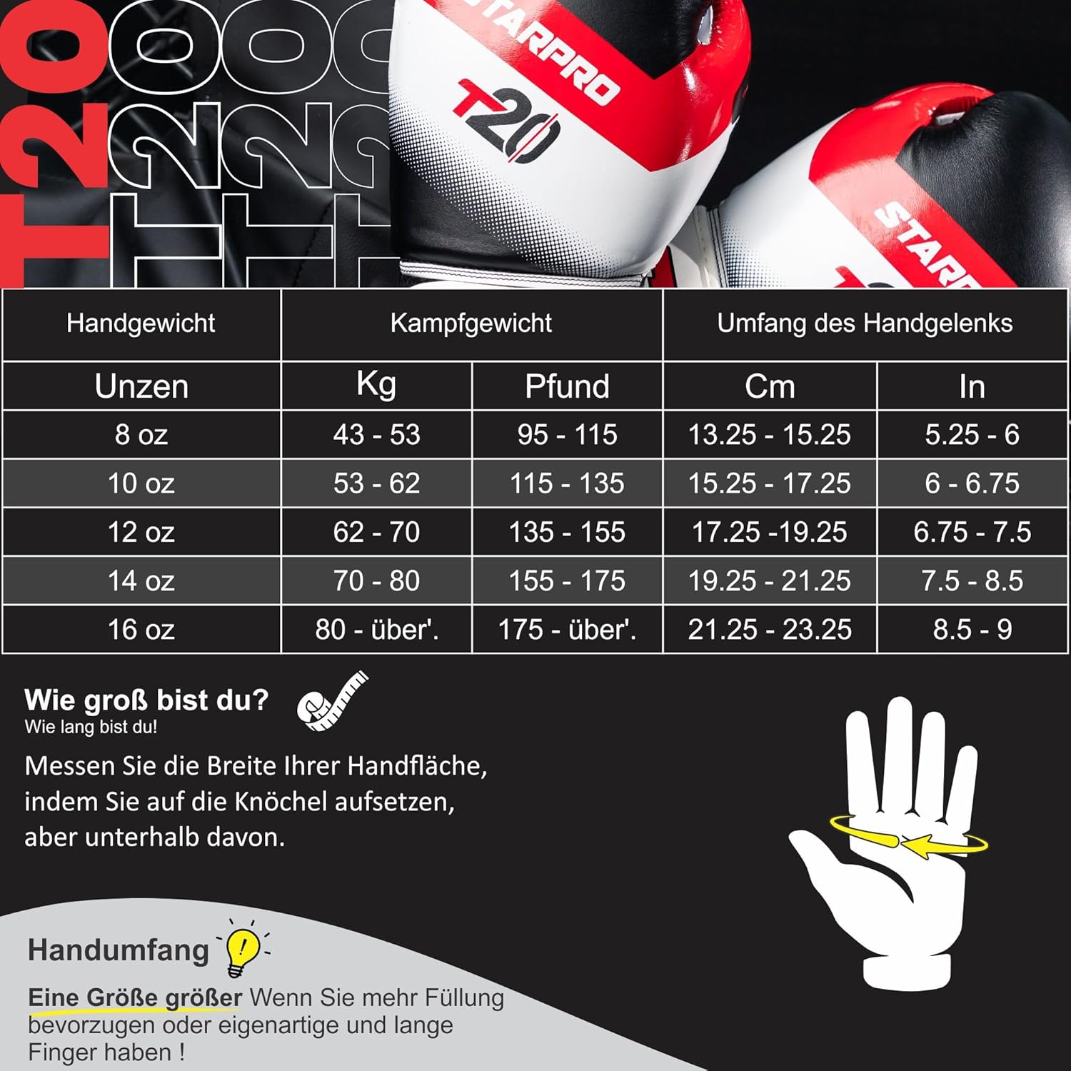 STARPRO | T20 Boxhandschuhe für Hard Punches & Fast KO | Boxhandschuhe Männer, Boxhandschuhe Frauen, Box Handschuh Männer -Set, Boxsport, Boxtraining, Boxhandschuhe – Bild 2