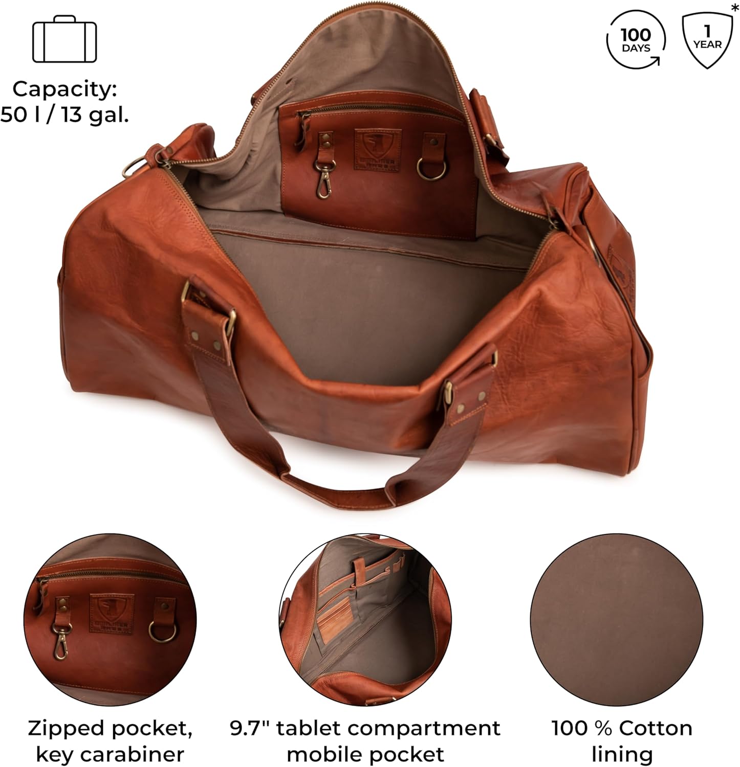 Berliner Bags Weekender Oslo Leder Reisetasche Frauen Männer braun groß 45L – Bild 4