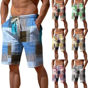 Generisch Sommer Shorts Herren Bermuda Shorts Leichte Sommershorts in Farbblock -Kordelstring Elastic Freizeit Shorts Atmungsfreie Männer Shorts
