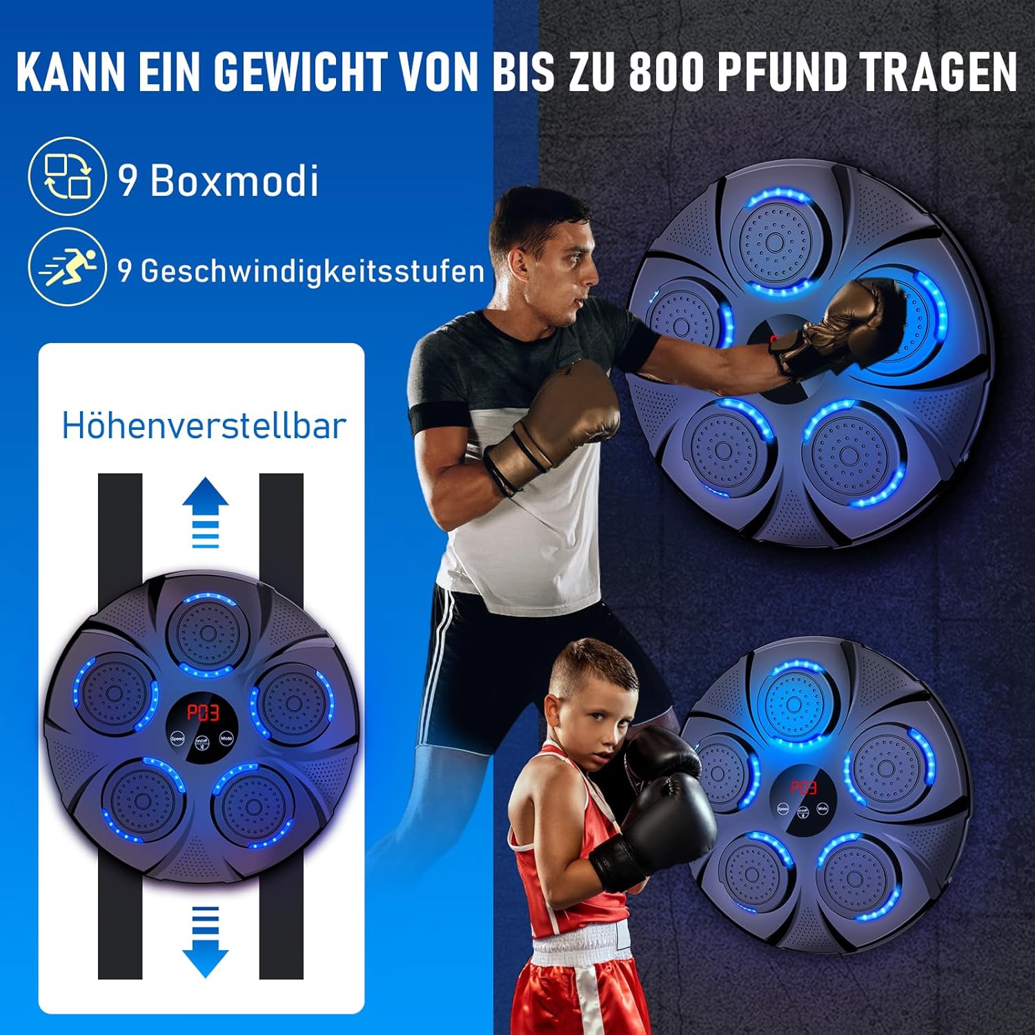 semai Music Boxing Machine, LED Musik Boxmaschine, Unterstützt Bluetooth, 9Geschwindigkeitsmodi und Zählmodus Für Erwachsene und Kinder Exercise/Stress Release – Bild 2